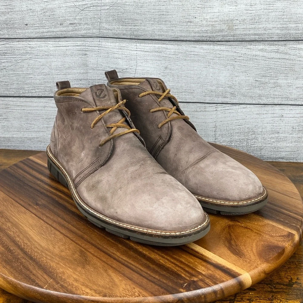 Ecco Men’s Jeremy Hybrid Chukka Boots Brown Nubuck Leather Shoe Size 12 EU 46